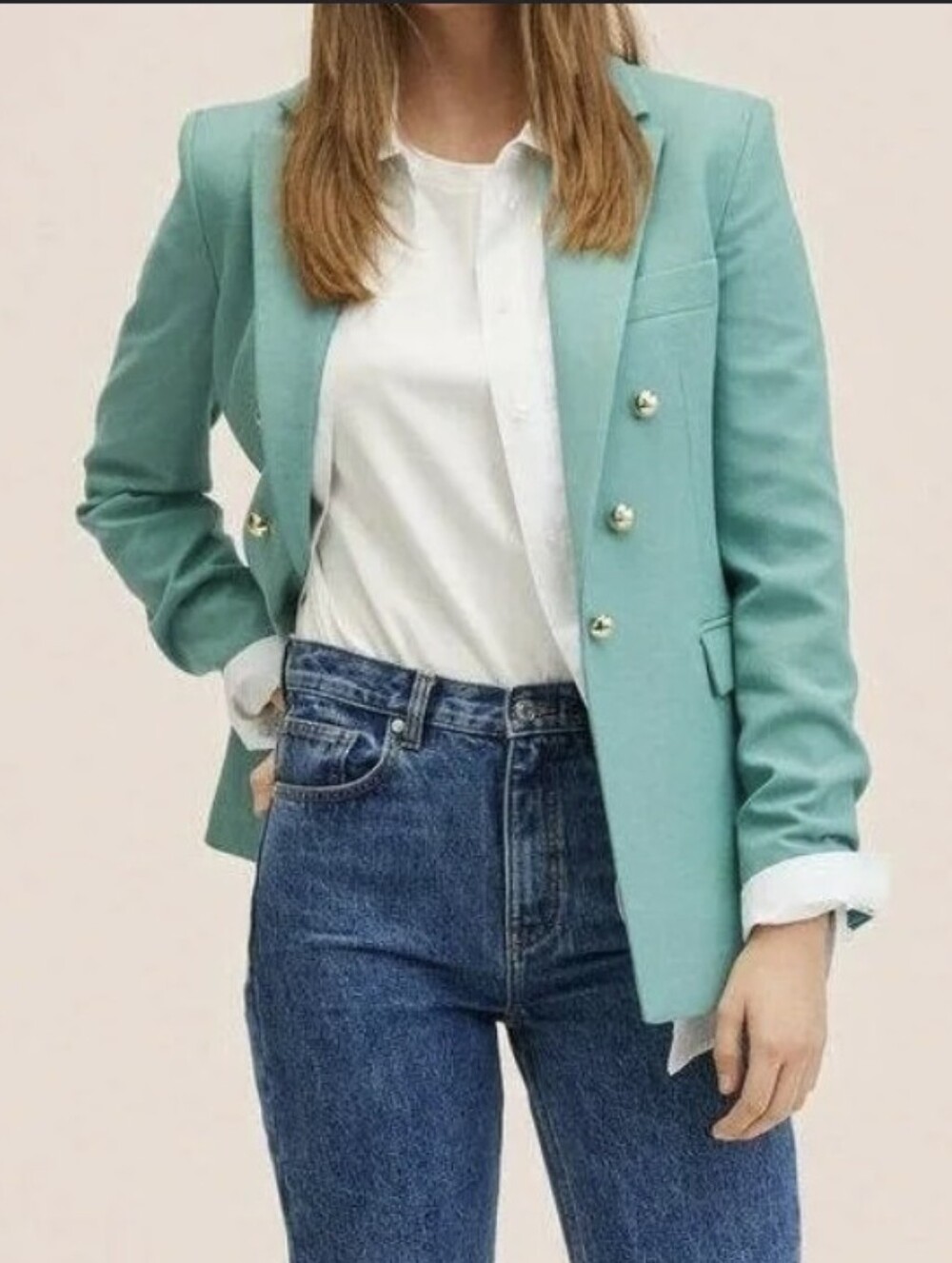 NWT Mango Double-Breasted Mint Green Blazer